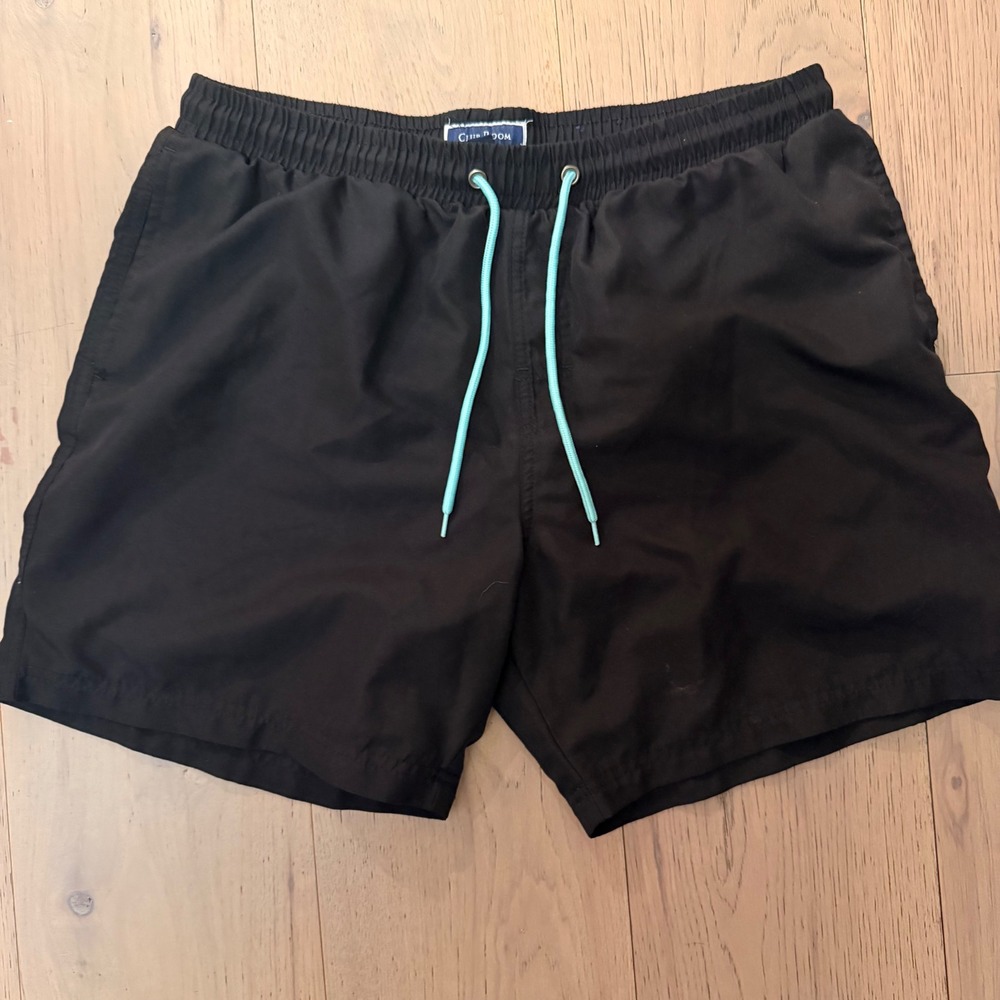 Club Room Mens Black Swim Trunks Size Large Mesh Lined Teal Drawstring Shorts